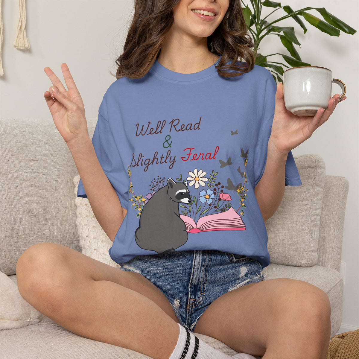 Well Read & Slightly Feral Reading Racoon - T-Shirts
