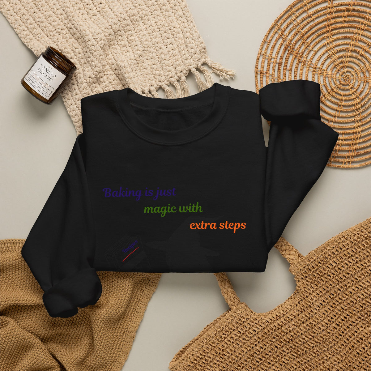 Witch Baking Crewneck Sweatshirt — "Baking is just magic with a few steps" Halloween Sweater
