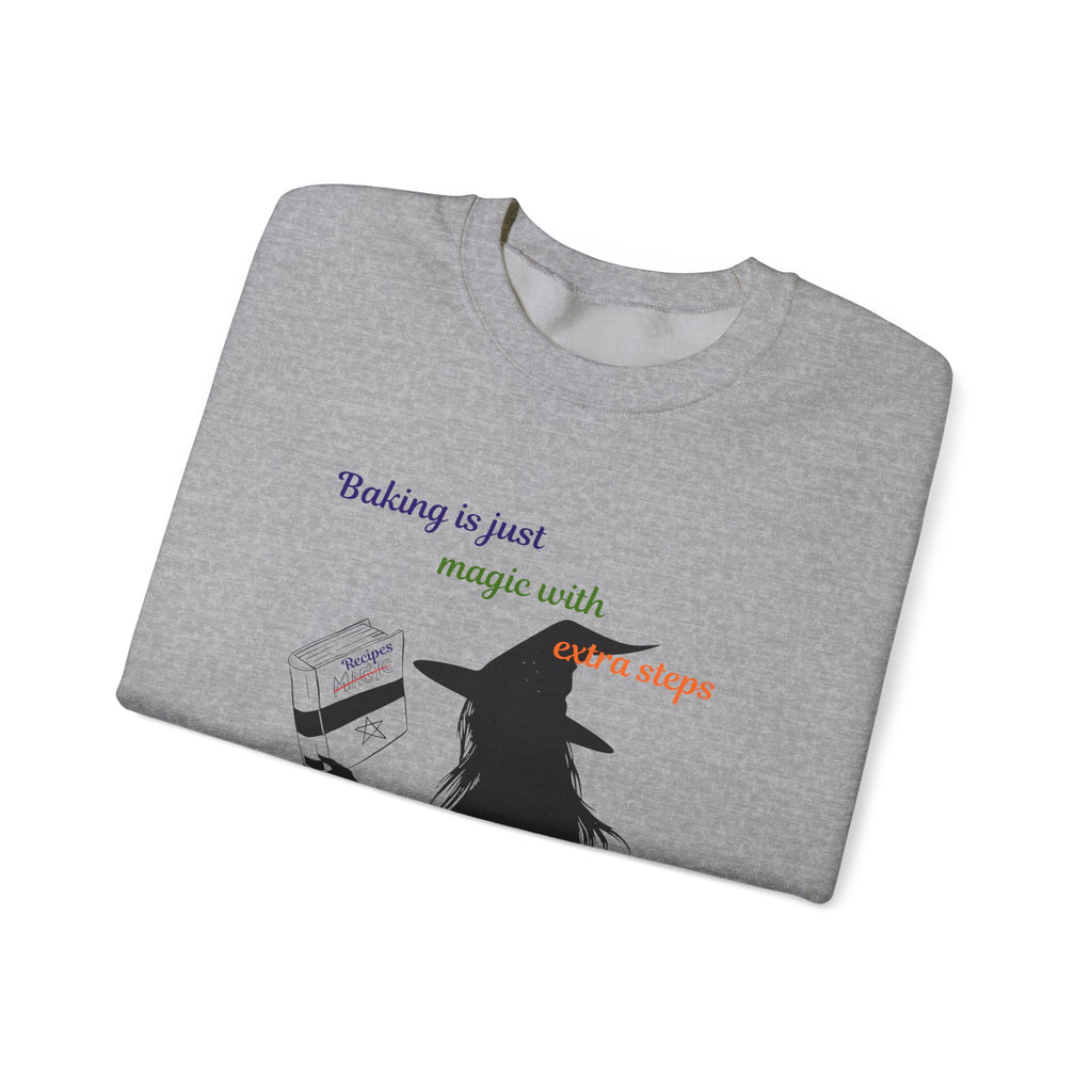 Witch Baking Crewneck Sweatshirt — "Baking is just magic with a few steps" Halloween Sweater