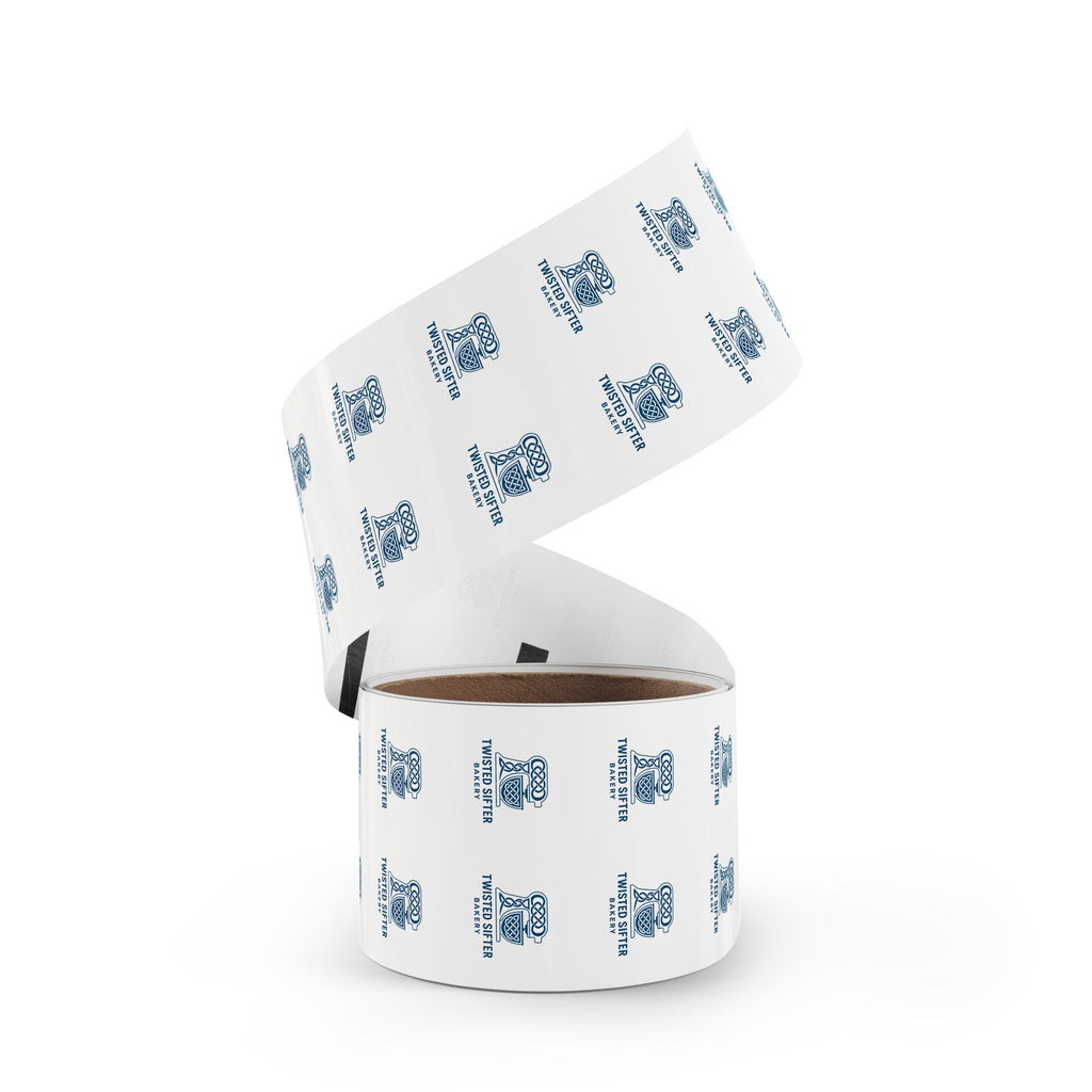 Round Bakery Logo Sticker Roll — "Twisted Sifter" Branded Labels
