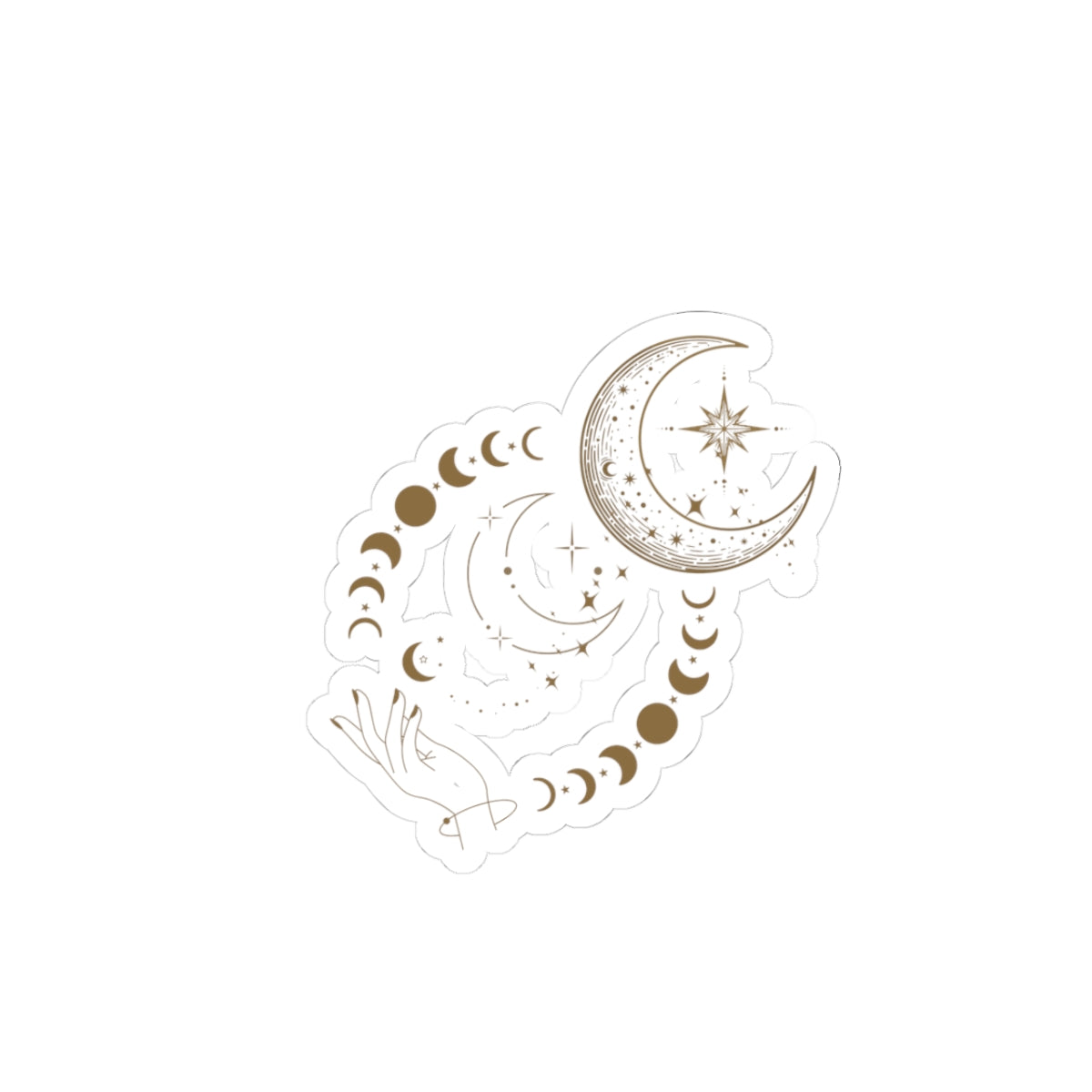 Celestial Moon Phase Kiss-Cut Sticker — Crescent Moon & Stars