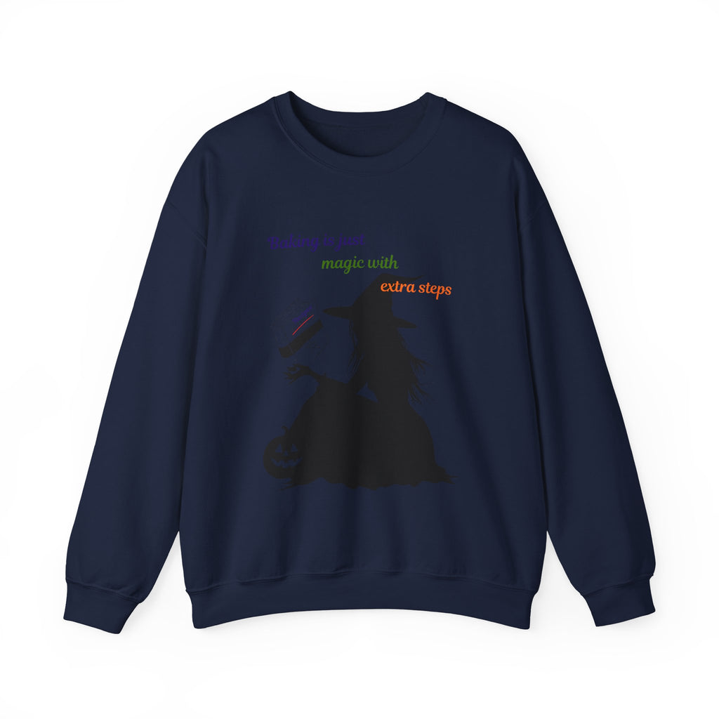 Witch Baking Crewneck Sweatshirt — "Baking is just magic with a few steps" Halloween Sweater