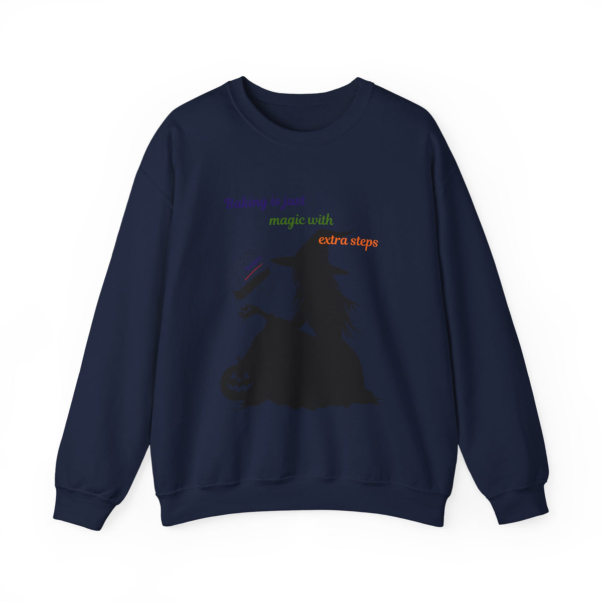 Witch Baking Crewneck Sweatshirt — "Baking is just magic with a few steps" Halloween Sweater