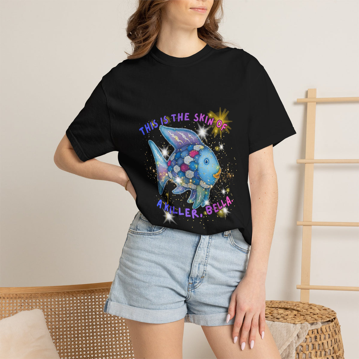 Fish Graphic T-Shirt — "This Is the Skin of a Killer, Bella" Colorful Ocean Artwork
