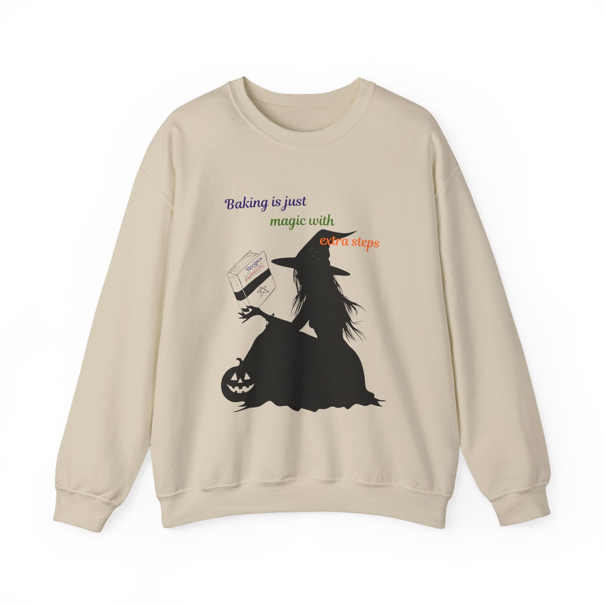 Witch Baking Crewneck Sweatshirt — "Baking is just magic with a few steps" Halloween Sweater