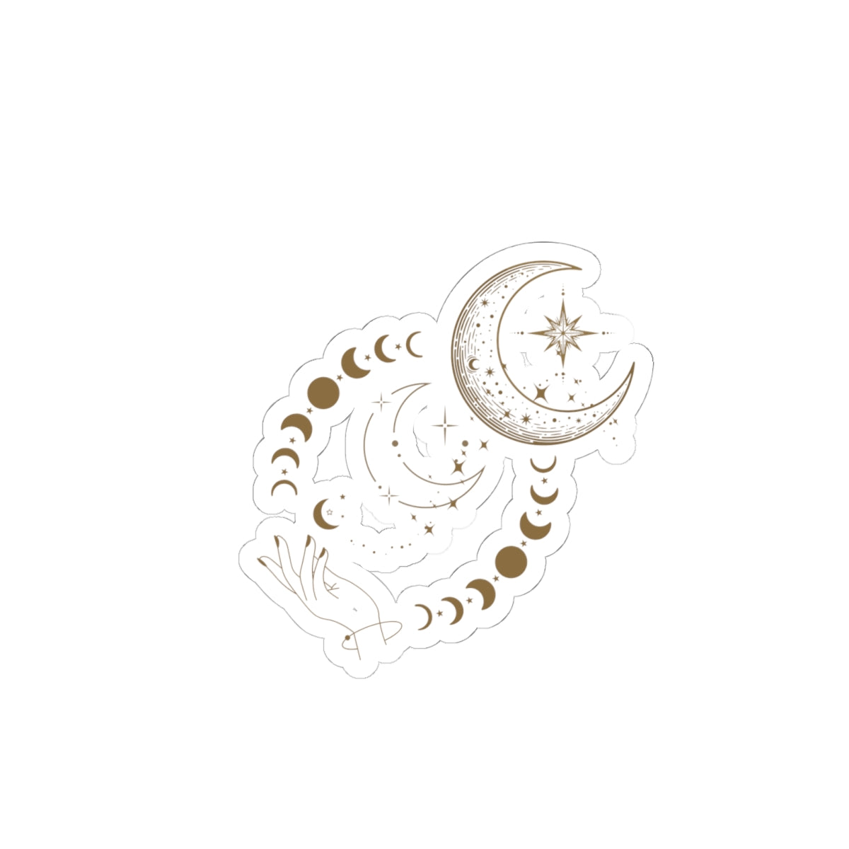 Celestial Moon Phase Kiss-Cut Sticker — Crescent Moon & Stars