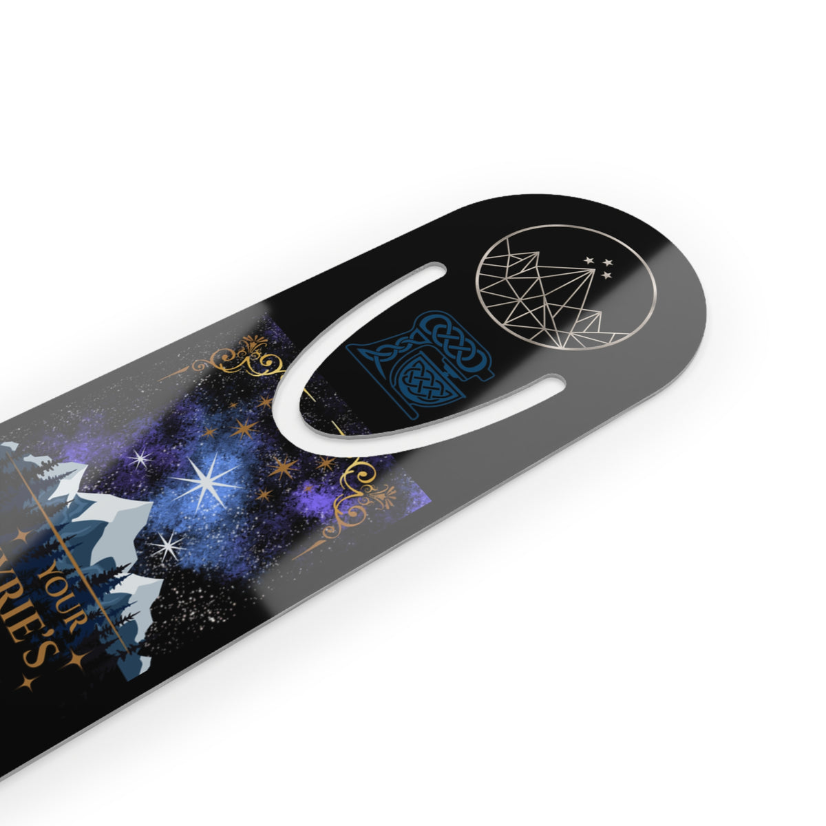 Valkyries Favorite Bakery Metal Bookmark — Fantasy Night Sky & Winged Rose Design