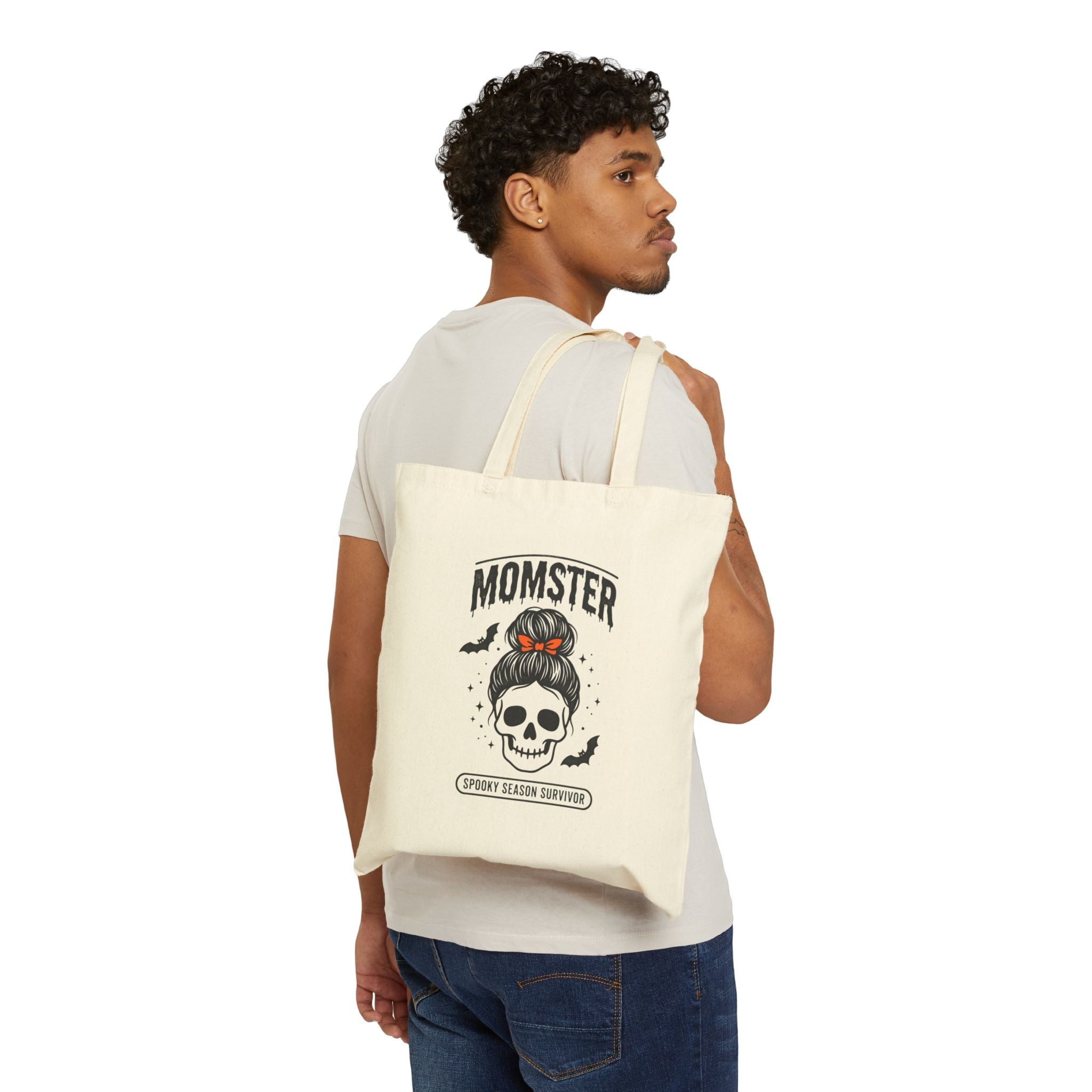 Momster Skull Mom Tote | Halloween Momster, Spooky Season Canvas Tote