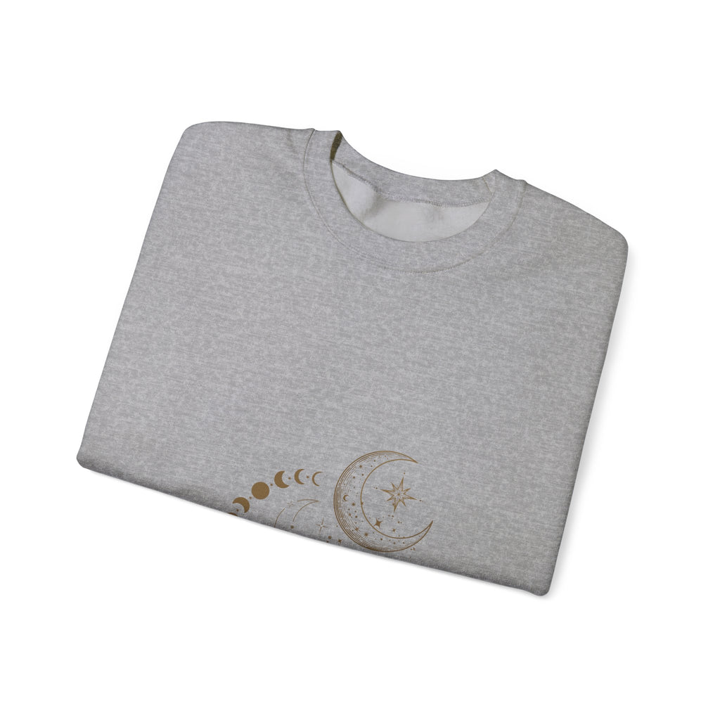 Moon Phases Crewneck Sweatshirt — Celestial Crescent & Phases Graphic