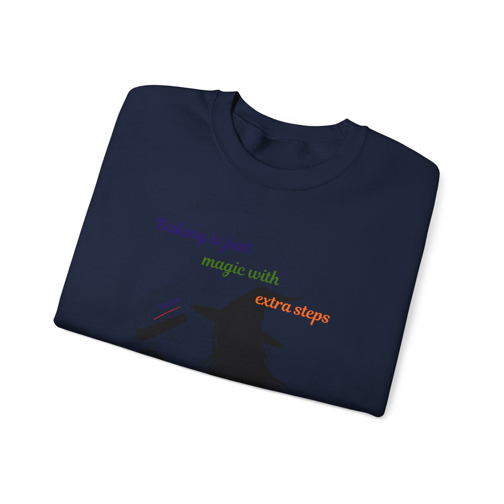 Witch Baking Crewneck Sweatshirt — "Baking is just magic with a few steps" Halloween Sweater