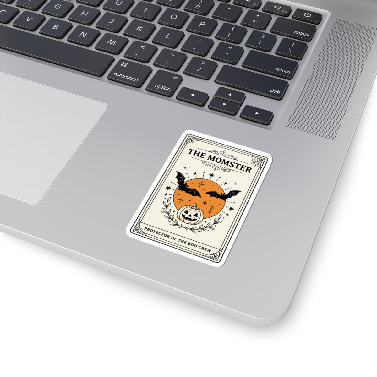 The Momster Sticker | Halloween Mom decal, bats & pumpkin, purple orange retro spooky