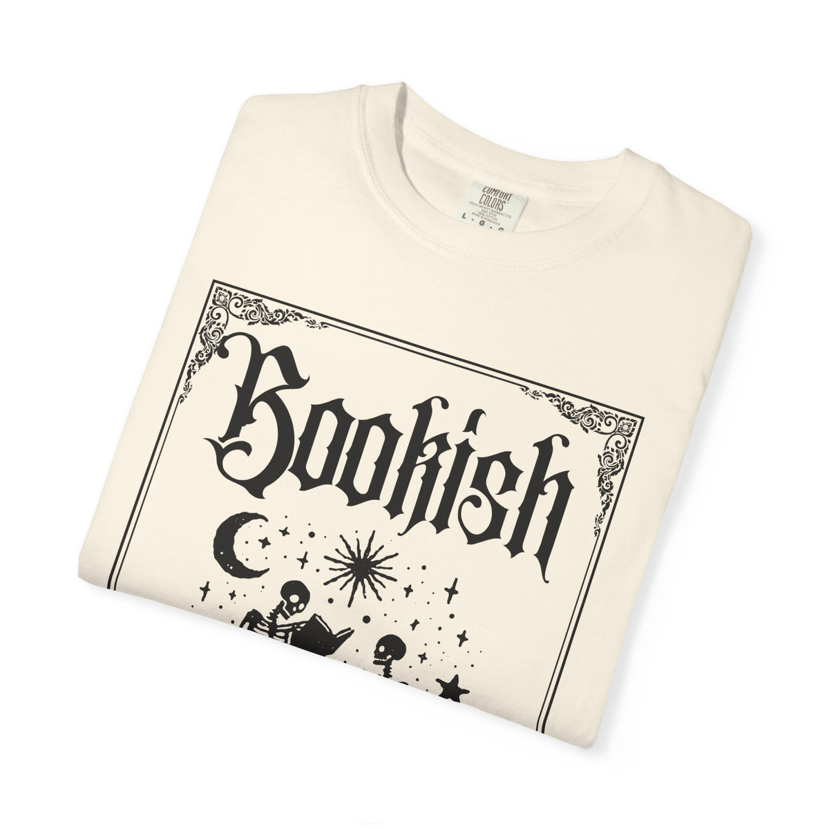 Bookish Dark Graphic T-Shirt — Gothic Skeleton Reading Design