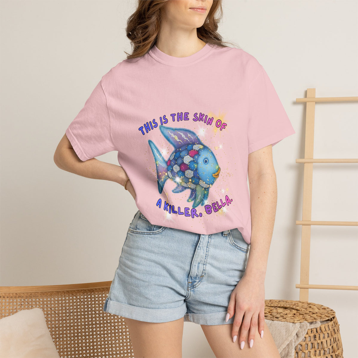 Fish Graphic T-Shirt — "This Is the Skin of a Killer, Bella" Colorful Ocean Artwork