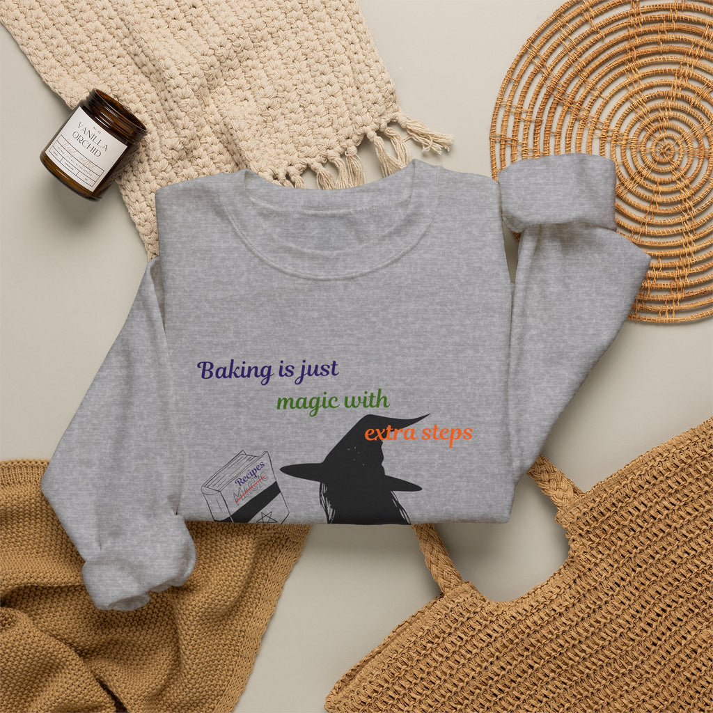 Witch Baking Crewneck Sweatshirt — "Baking is just magic with a few steps" Halloween Sweater