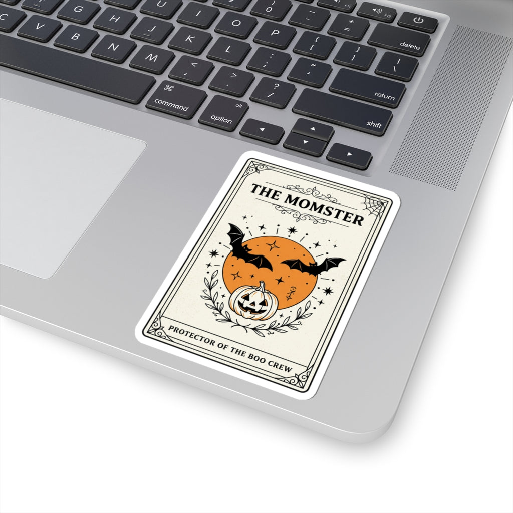The Momster Sticker | Halloween Mom decal, bats & pumpkin, purple orange retro spooky