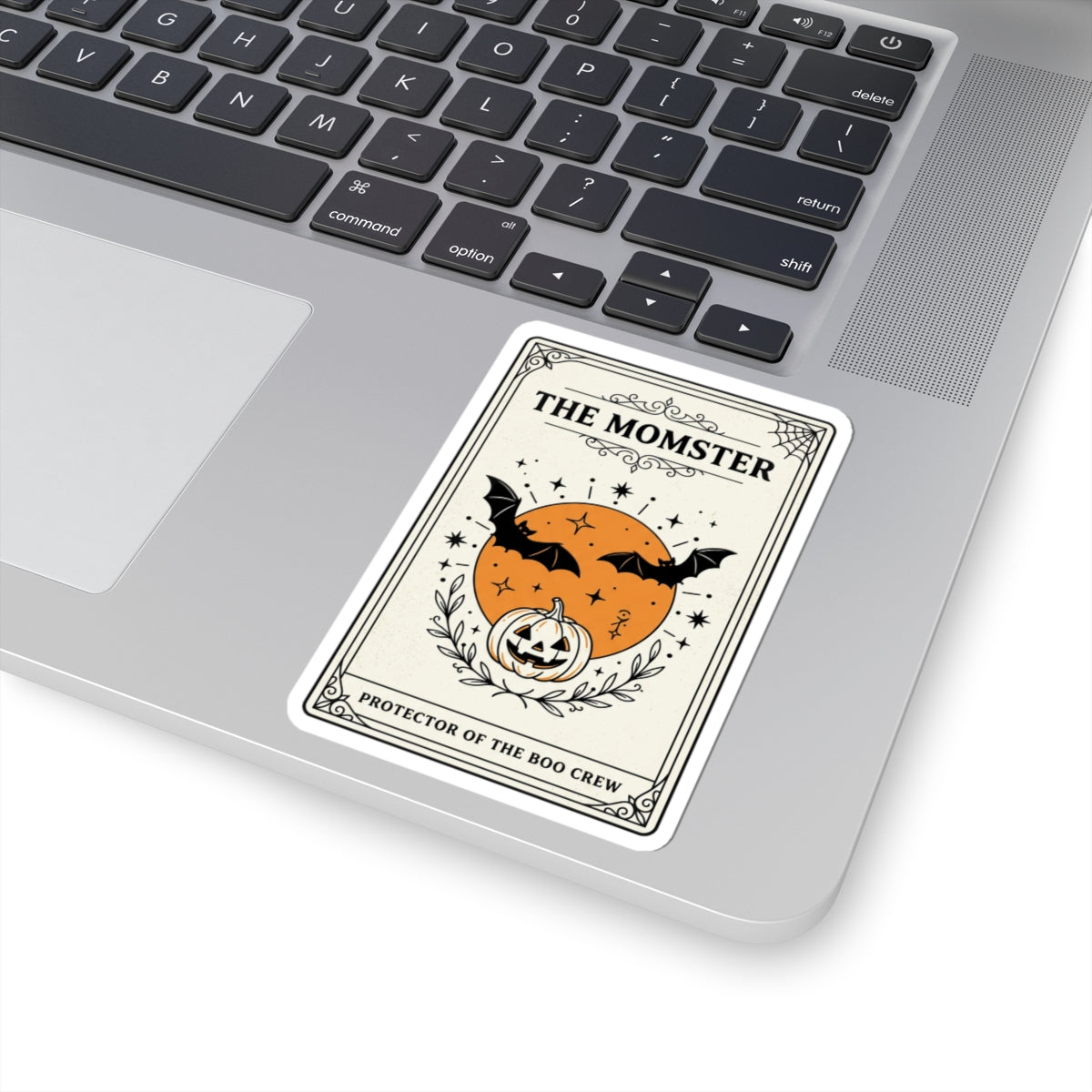 The Momster Sticker | Halloween Mom decal, bats & pumpkin, purple orange retro spooky