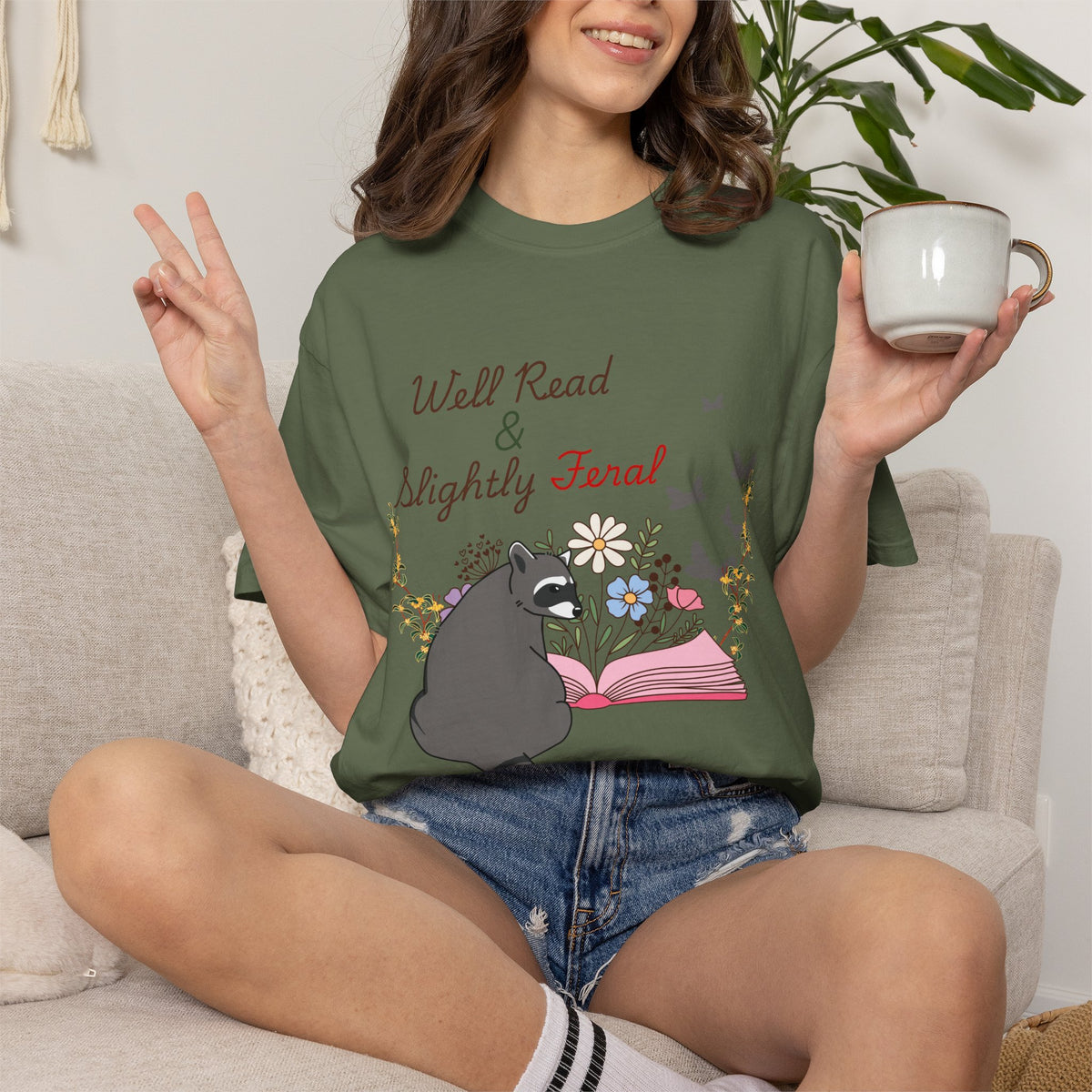 Well Read & Slightly Feral Reading Racoon - T-Shirts