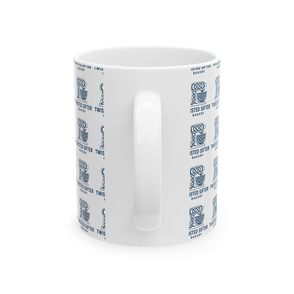 Bakery Logo Ceramic Mug — 'Twisted Sifter' Patterned Coffee Cup (11oz/15oz)