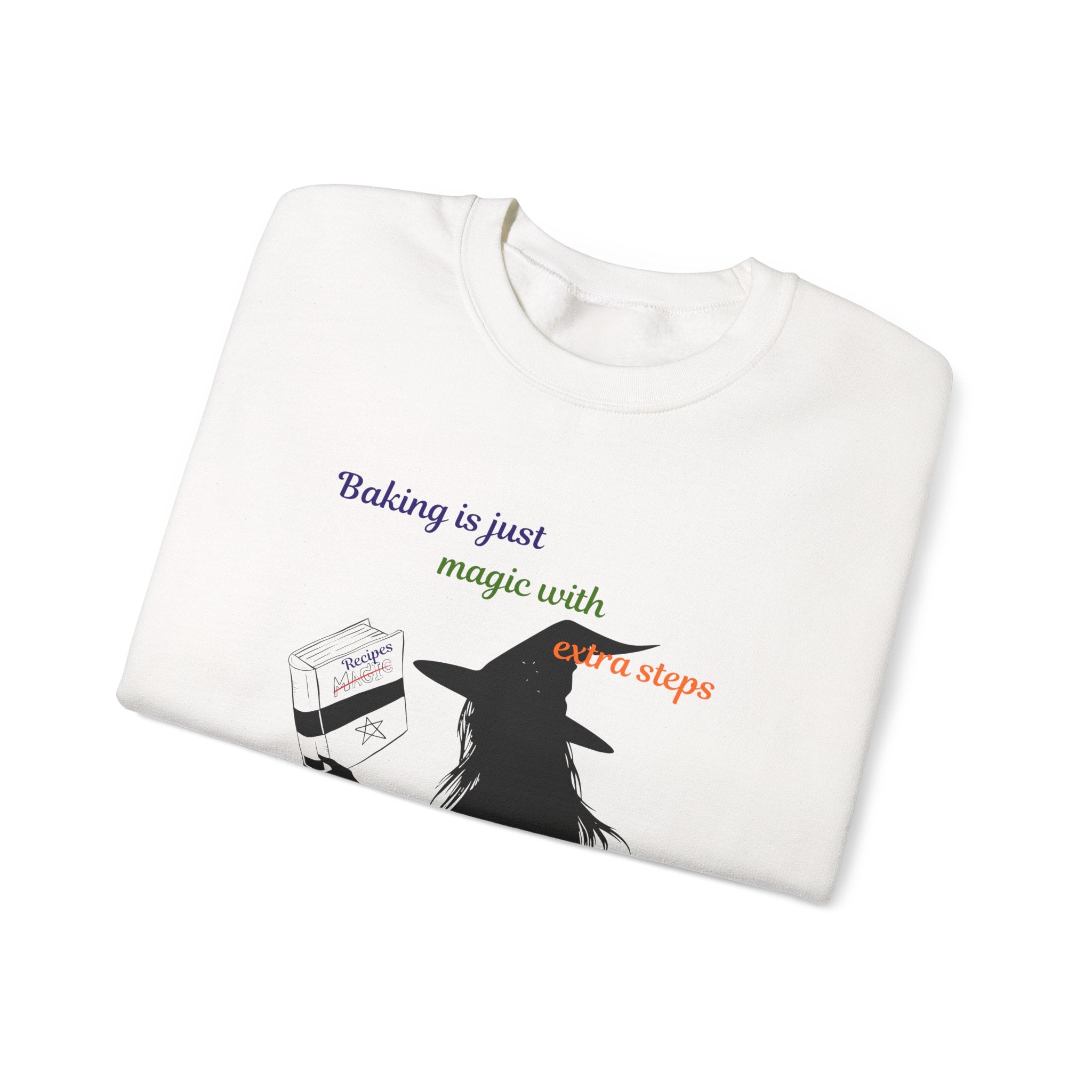 Witch Baking Crewneck Sweatshirt — "Baking is just magic with a few steps" Halloween Sweater