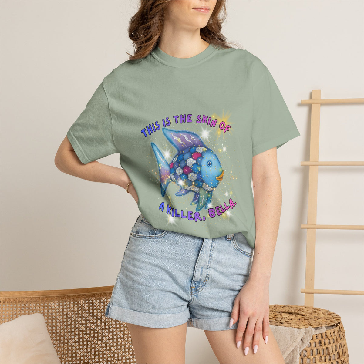 Fish Graphic T-Shirt — "This Is the Skin of a Killer, Bella" Colorful Ocean Artwork
