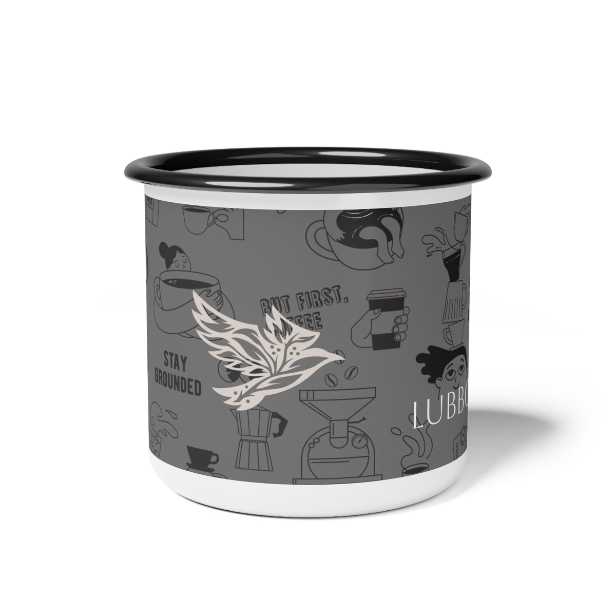 Evermore Coffee Enamel Camp Cup — Vintage Coffee Icons, 'Stay Grounded' Camper Mug