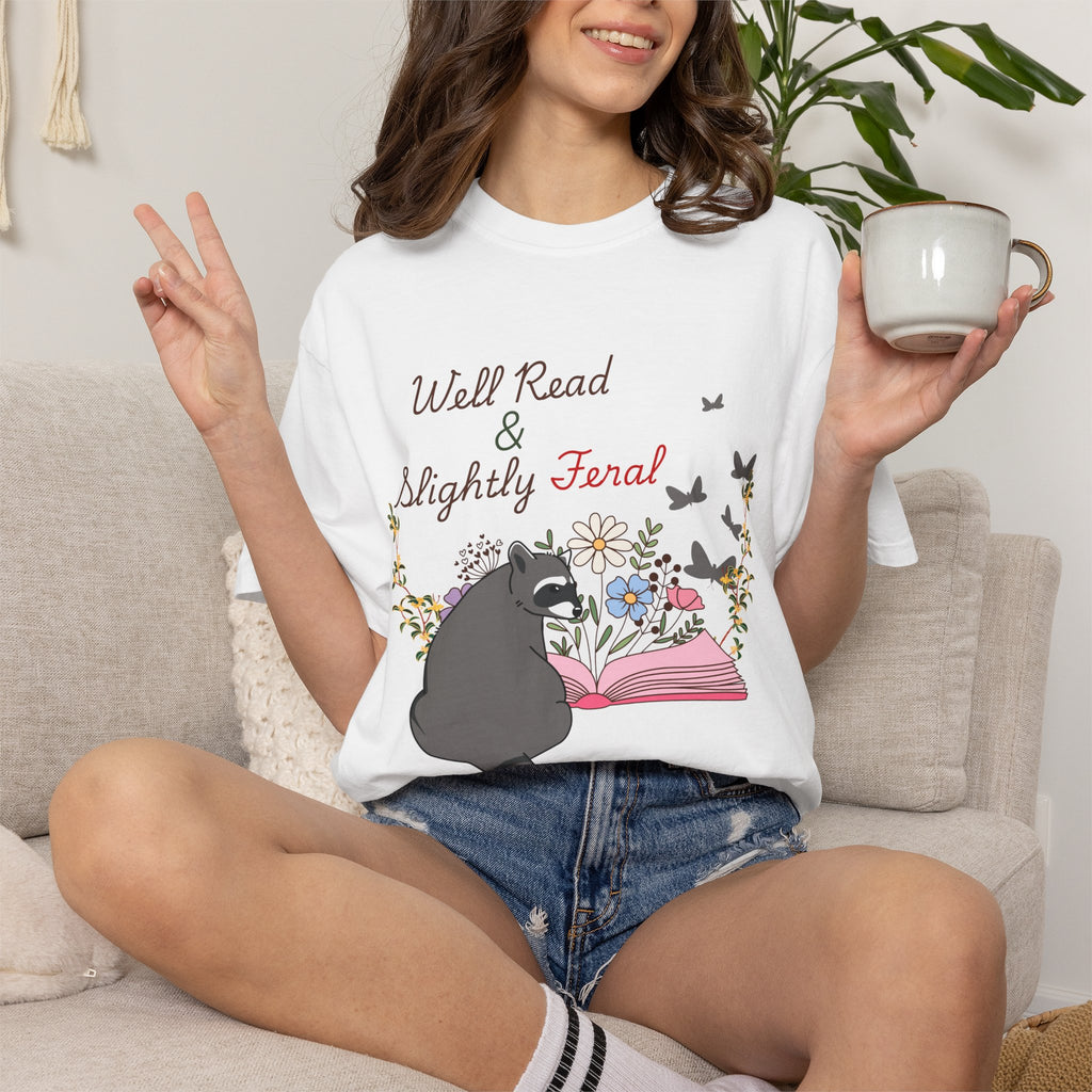 Well Read & Slightly Feral Reading Racoon - T-Shirts