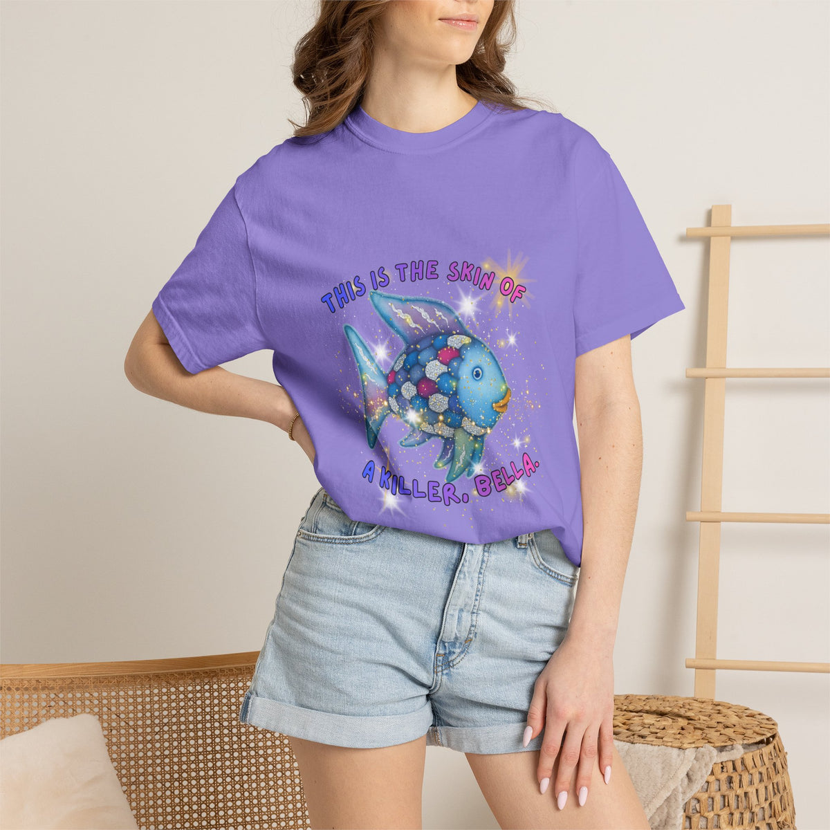 Fish Graphic T-Shirt — "This Is the Skin of a Killer, Bella" Colorful Ocean Artwork