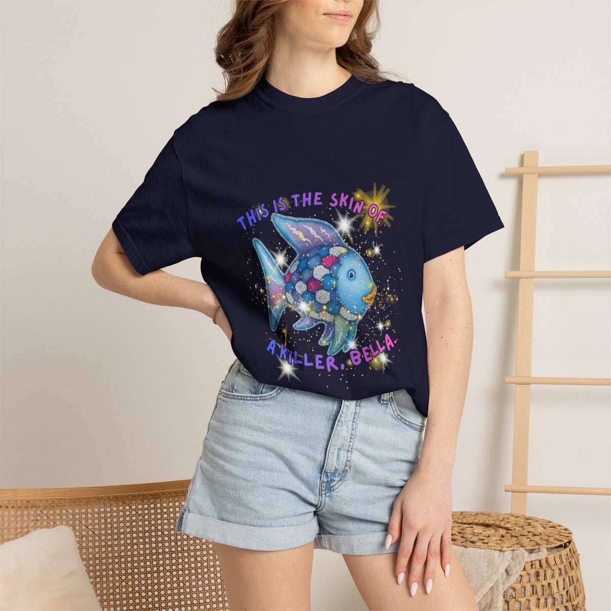 Fish Graphic T-Shirt — "This Is the Skin of a Killer, Bella" Colorful Ocean Artwork
