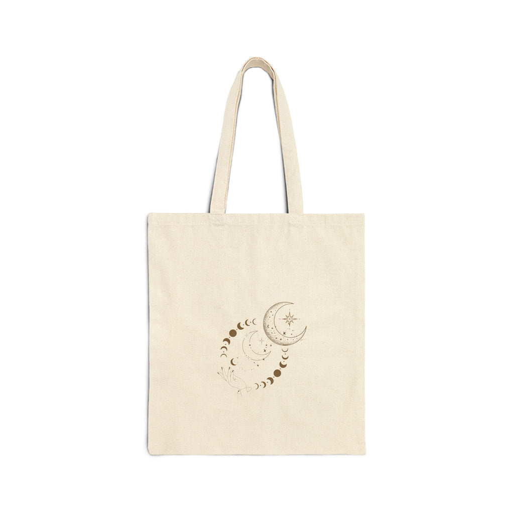 Celestial Moon Phase Tote — Cotton Canvas Bag with Gold Moon & Phases