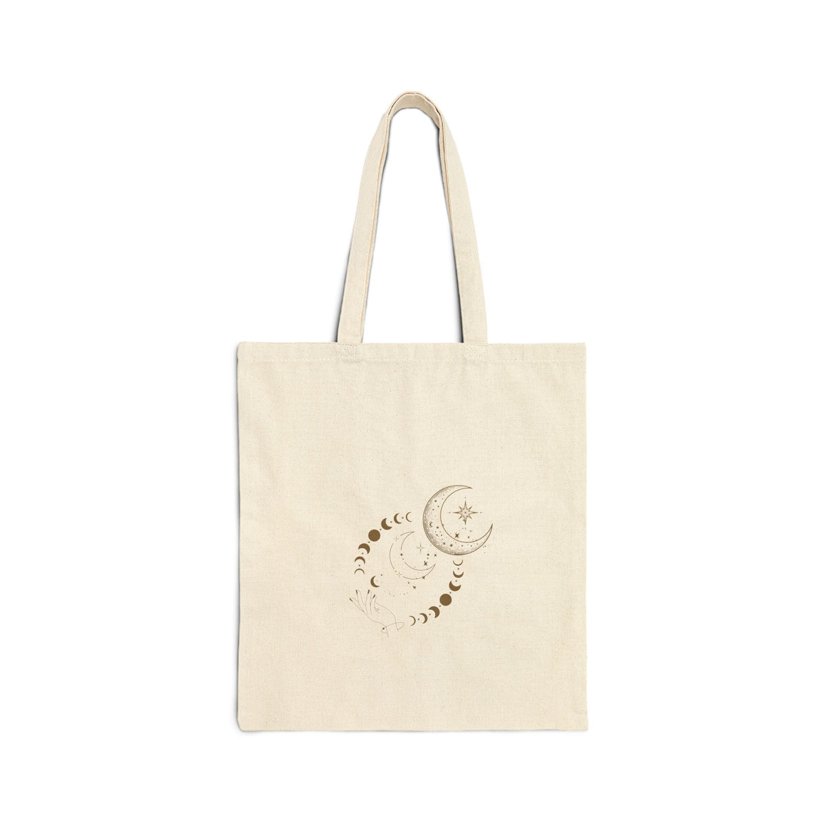 Celestial Moon Phase Tote — Cotton Canvas Bag with Gold Moon & Phases