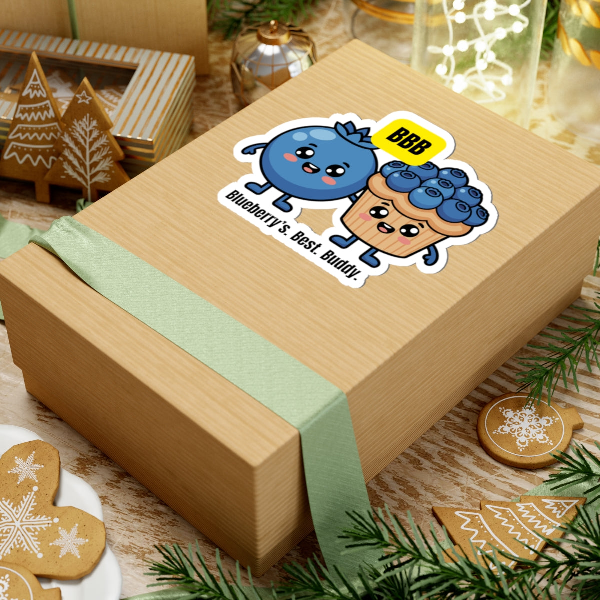 Blueberry Friends Kiss-Cut Sticker — "Blueberry's. Best. Buddy." Cute Fruit Characters Laptop Decal