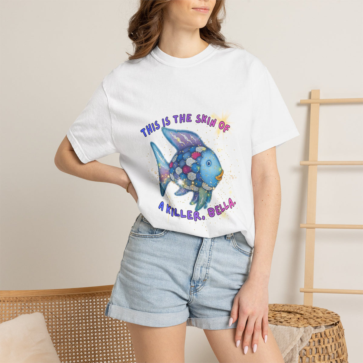 Fish Graphic T-Shirt — "This Is the Skin of a Killer, Bella" Colorful Ocean Artwork