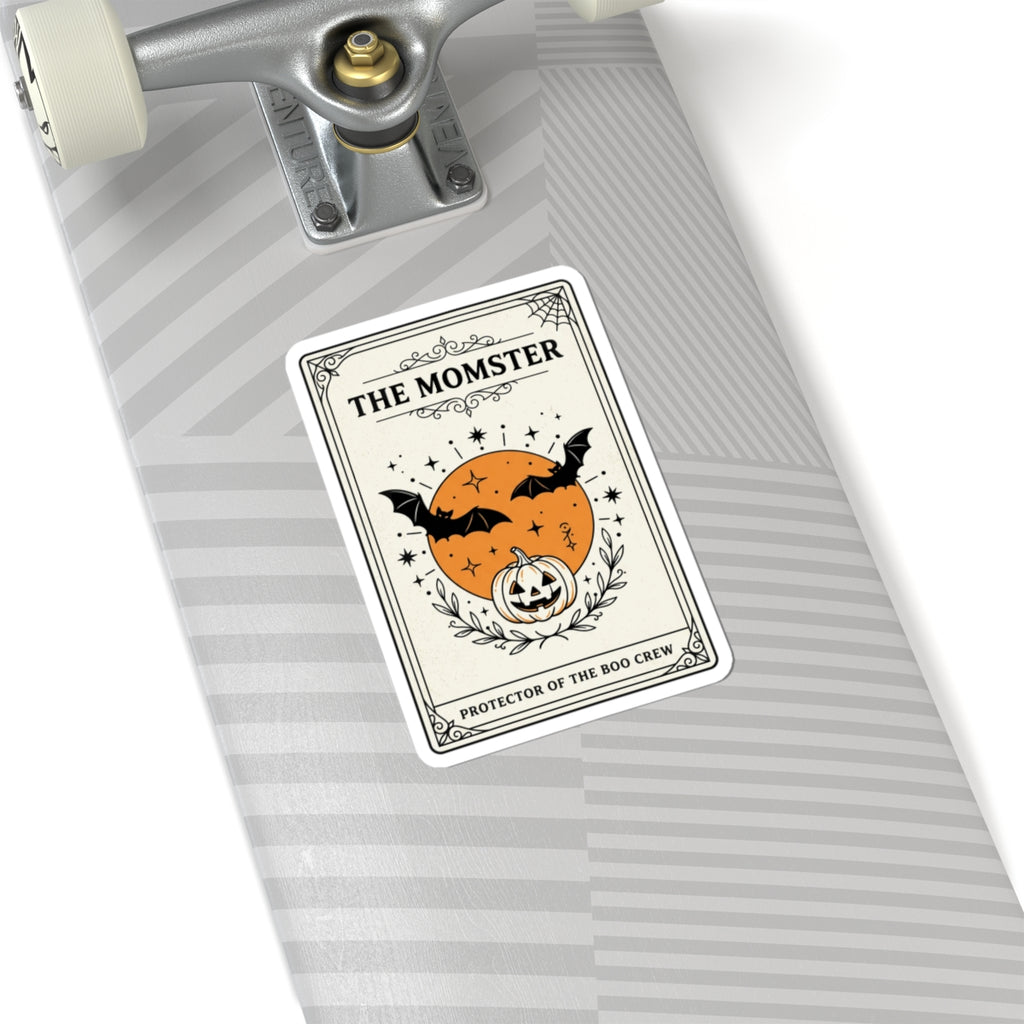 The Momster Sticker | Halloween Mom decal, bats & pumpkin, purple orange retro spooky