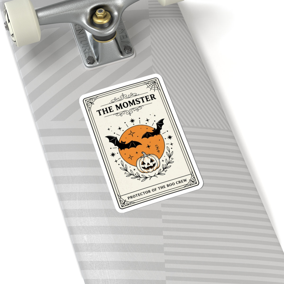 The Momster Sticker | Halloween Mom decal, bats & pumpkin, purple orange retro spooky