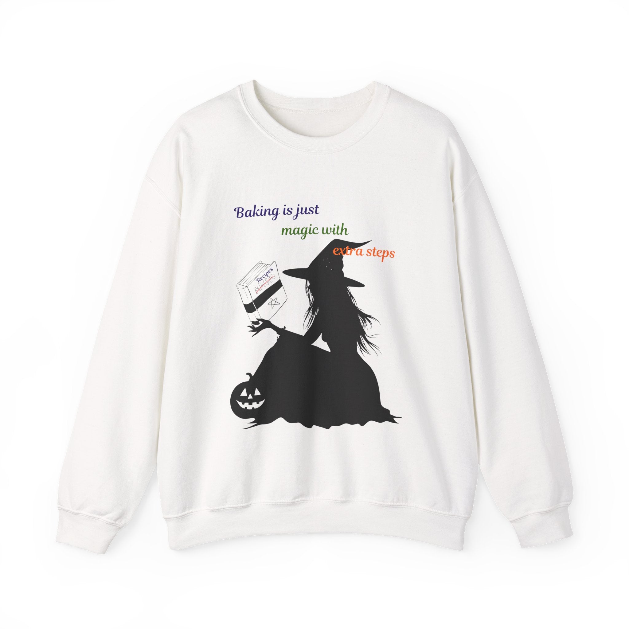 Witch Baking Crewneck Sweatshirt — "Baking is just magic with a few steps" Halloween Sweater