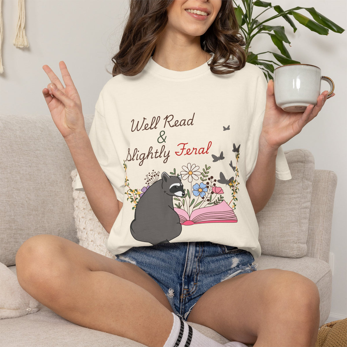 Well Read & Slightly Feral Reading Racoon - T-Shirts