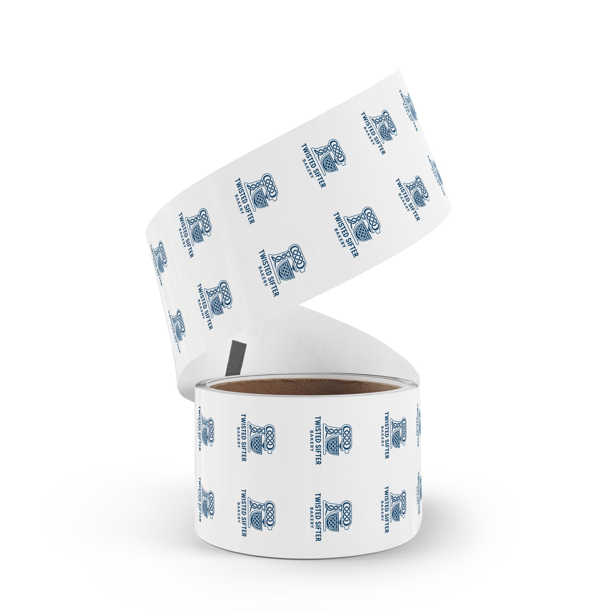 Round Bakery Logo Sticker Roll — "Twisted Sifter" Branded Labels