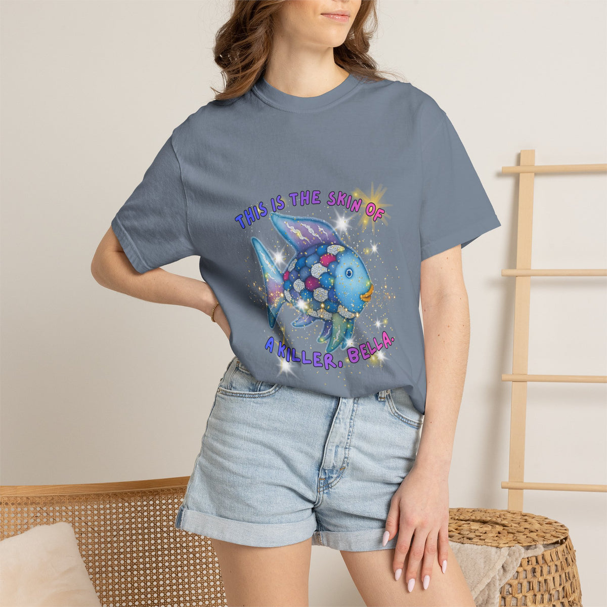 Fish Graphic T-Shirt — "This Is the Skin of a Killer, Bella" Colorful Ocean Artwork