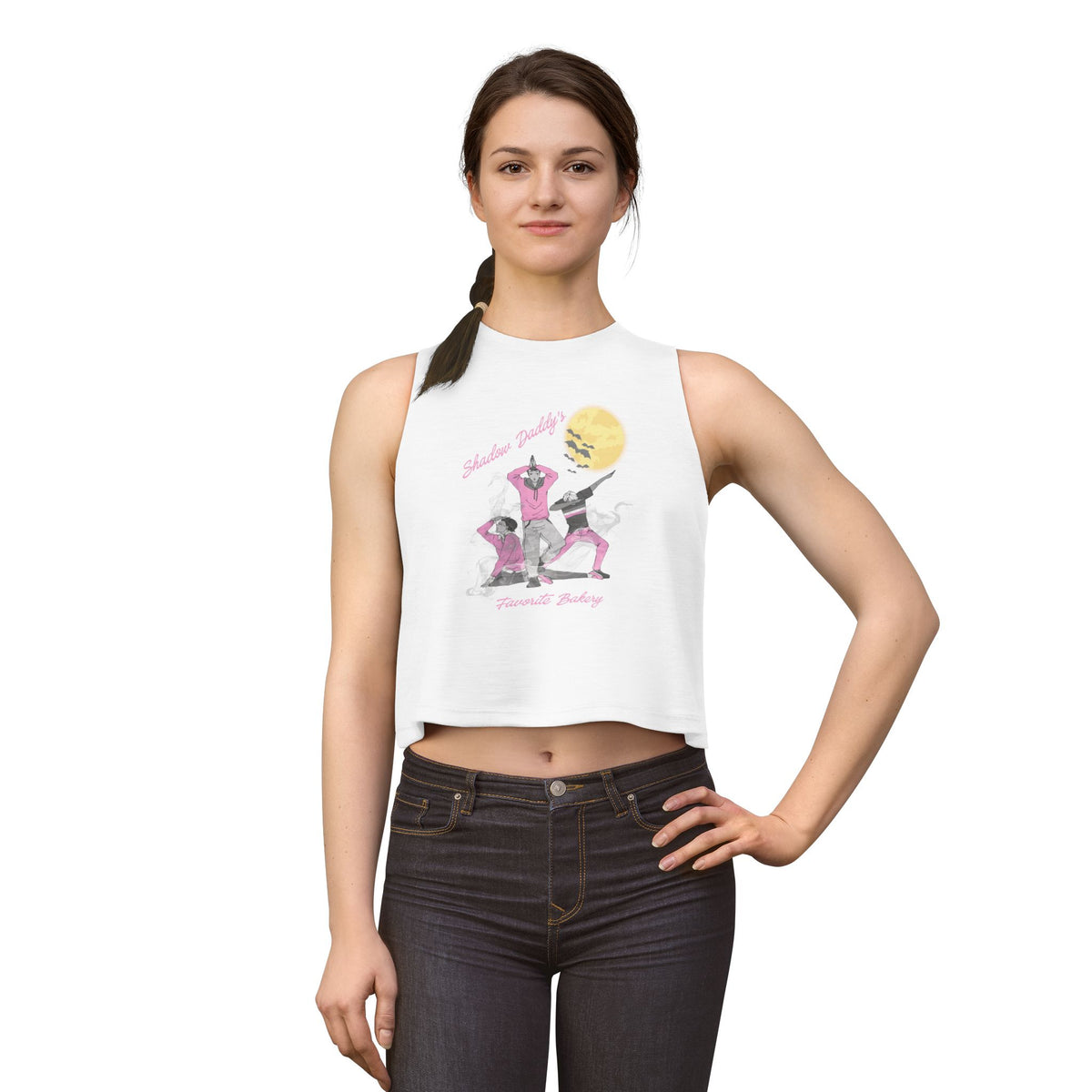 Women's Crop Top — Retro Roller Derby Graphic Tank ("Skater Dolls" Pink Moon)