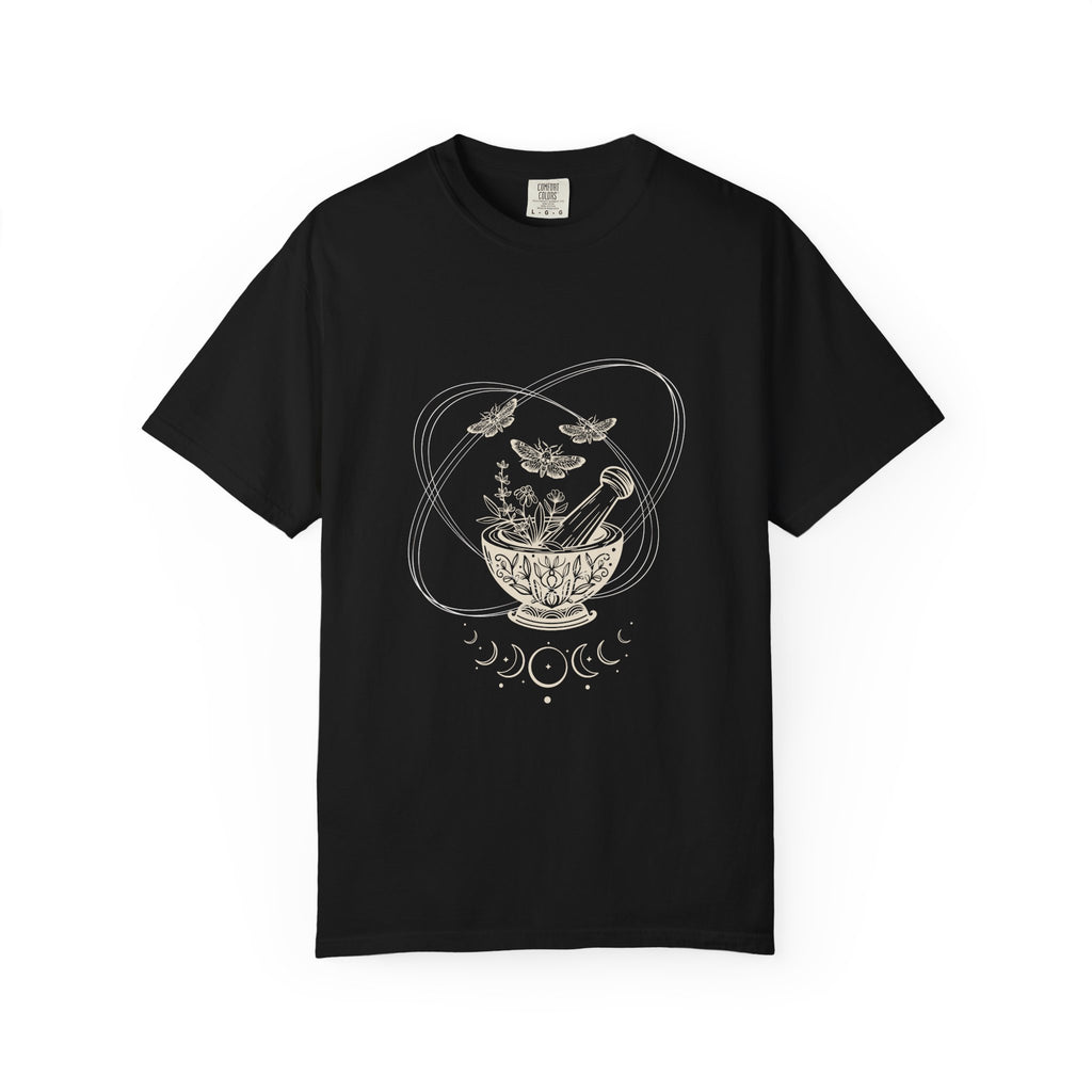 Mystic Tea Ceremony T-Shirt — Moon Phases & Moth Illustration