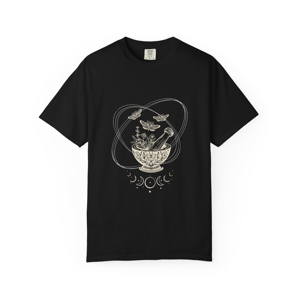 Mystic Tea Ceremony T-Shirt — Moon Phases & Moth Illustration