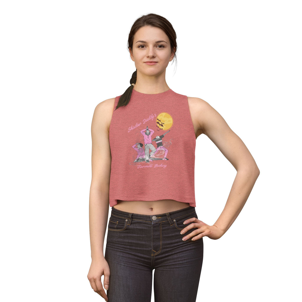 Women's Crop Top — Retro Roller Derby Graphic Tank ("Skater Dolls" Pink Moon)