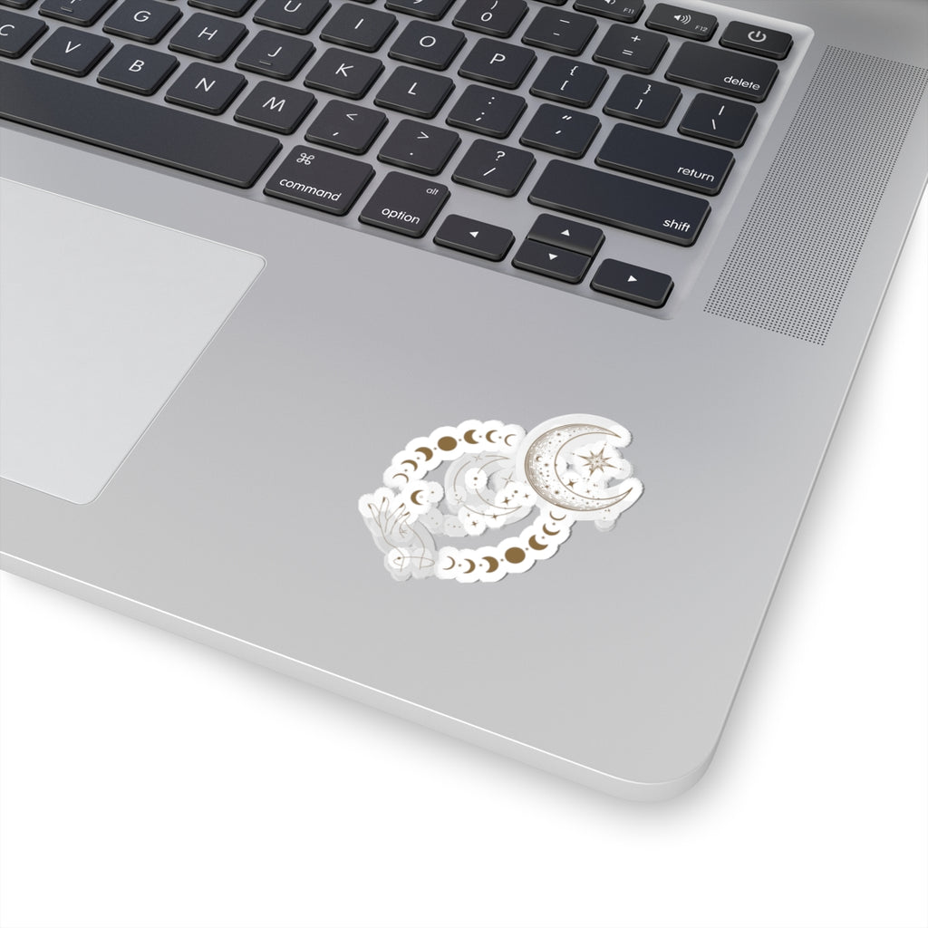 Celestial Moon Phase Kiss-Cut Sticker — Crescent Moon & Stars