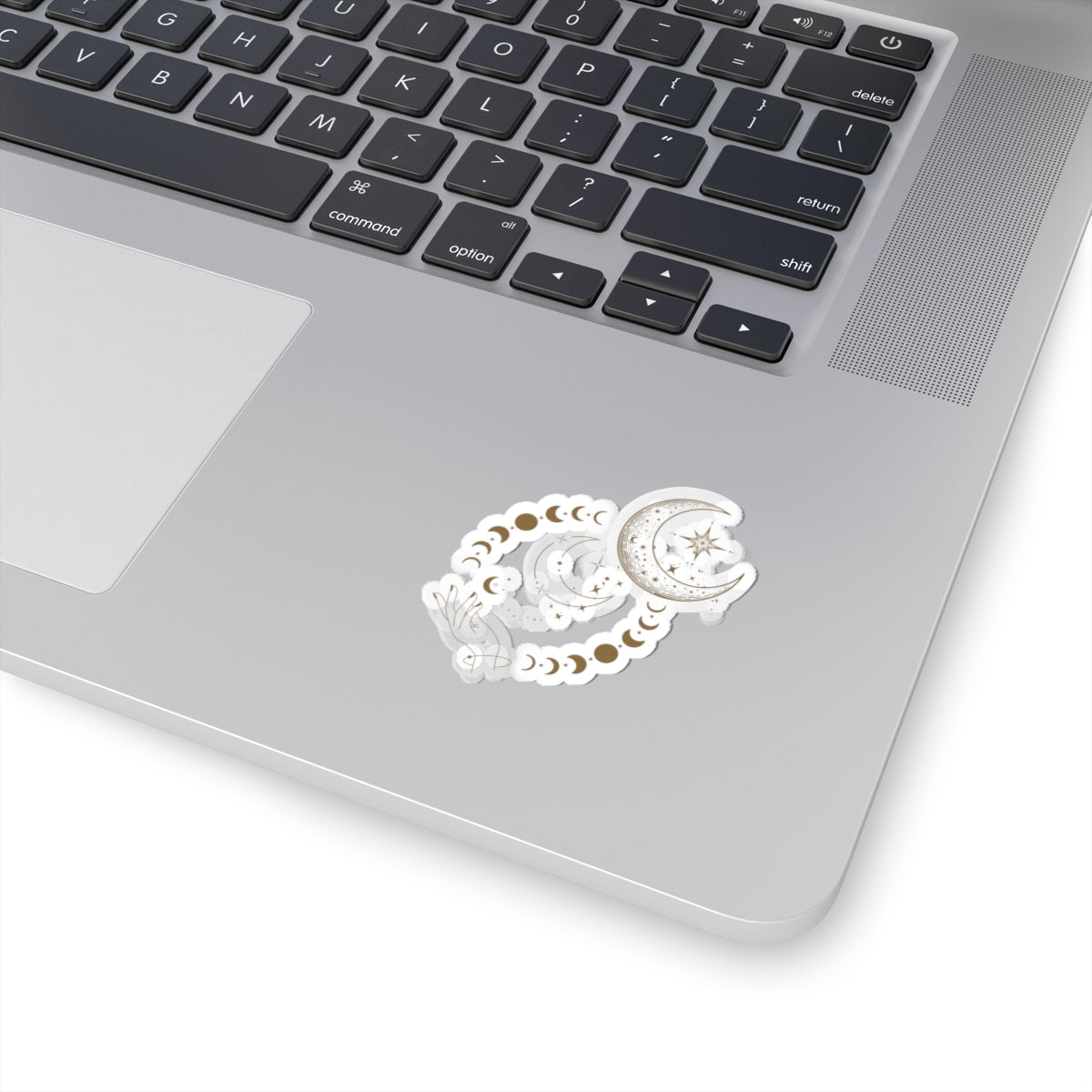 Celestial Moon Phase Kiss-Cut Sticker — Crescent Moon & Stars