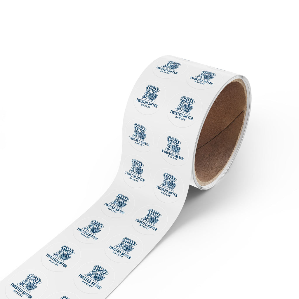 Round Bakery Logo Sticker Roll — "Twisted Sifter" Branded Labels