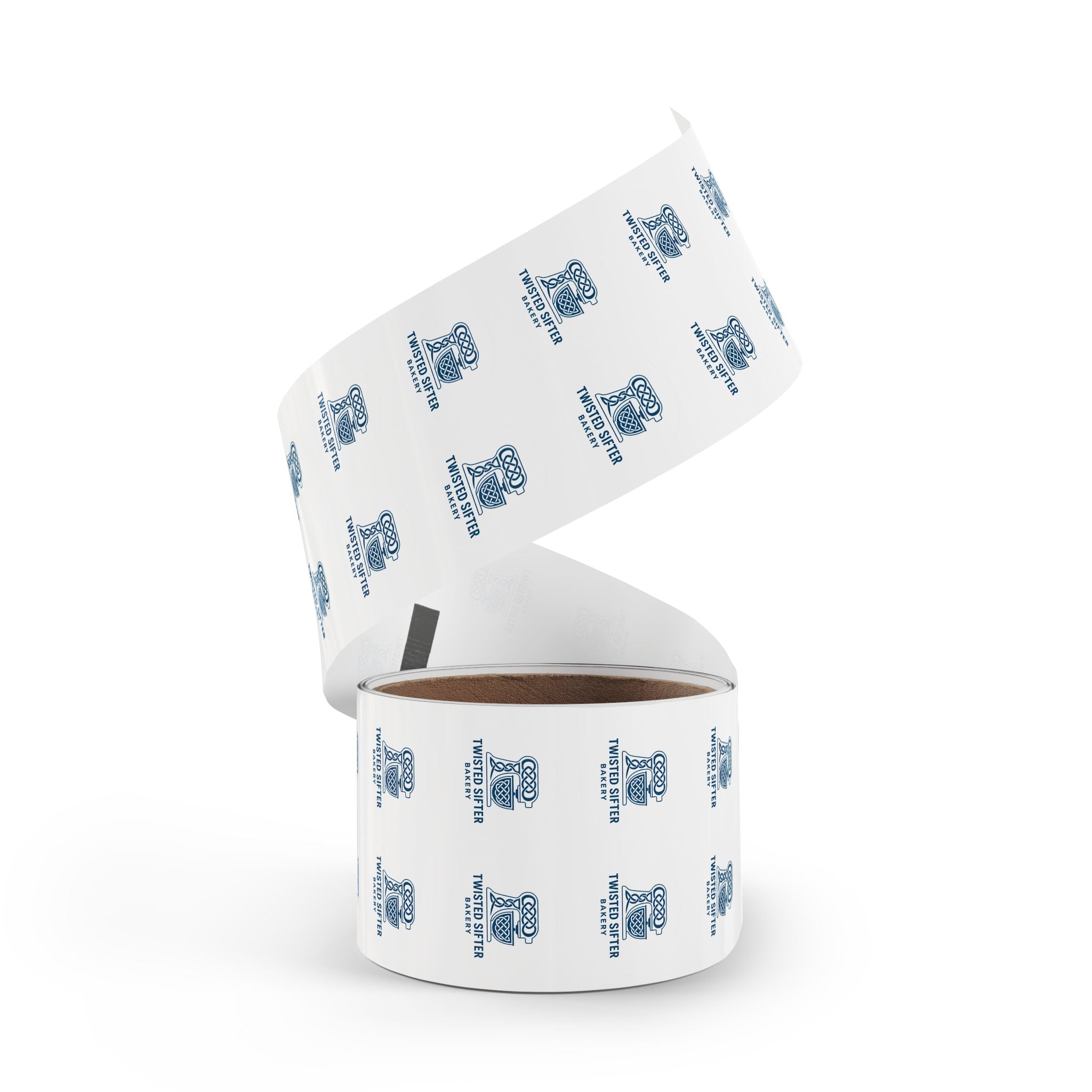 Round Bakery Logo Sticker Roll — "Twisted Sifter" Branded Labels