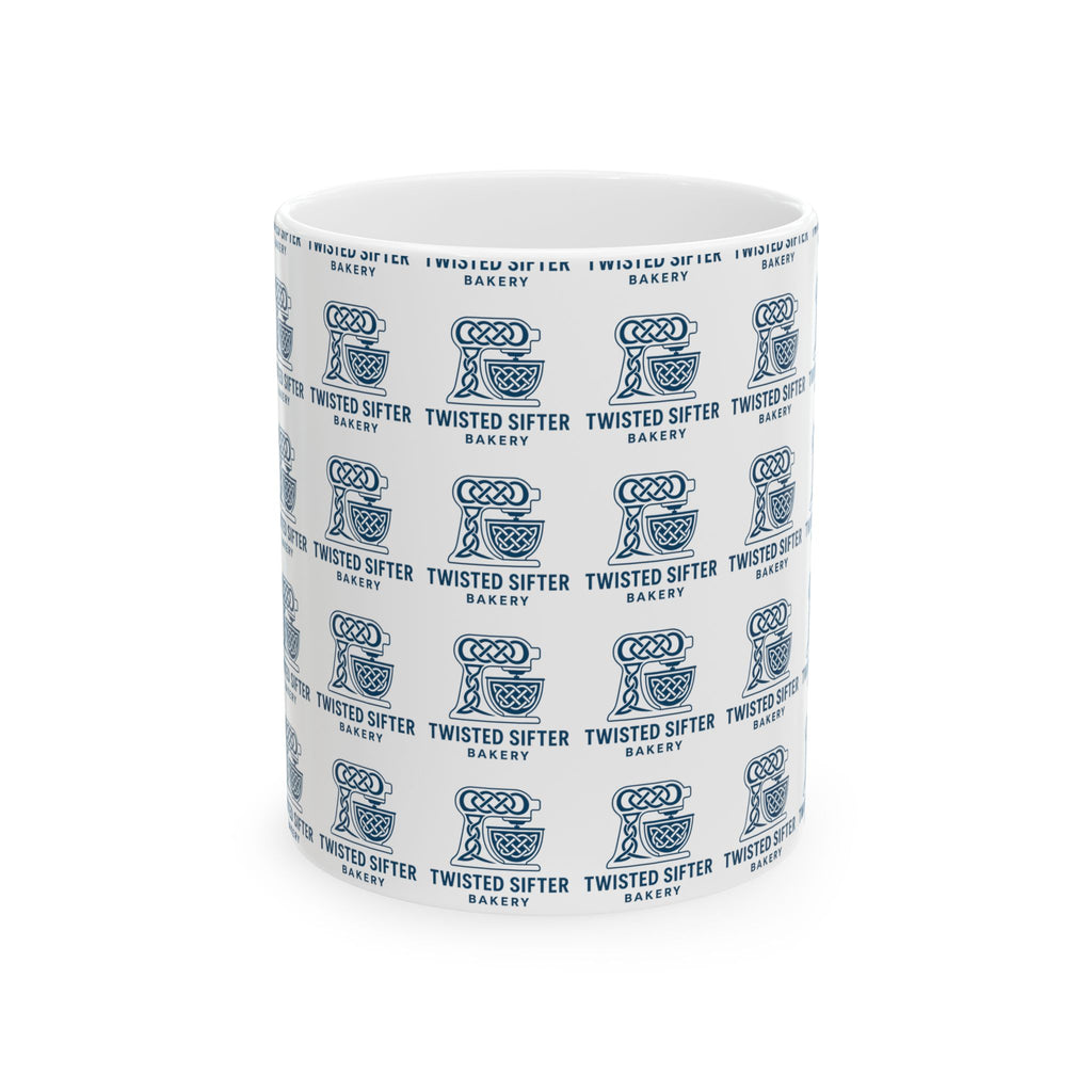 Bakery Logo Ceramic Mug — 'Twisted Sifter' Patterned Coffee Cup (11oz/15oz)