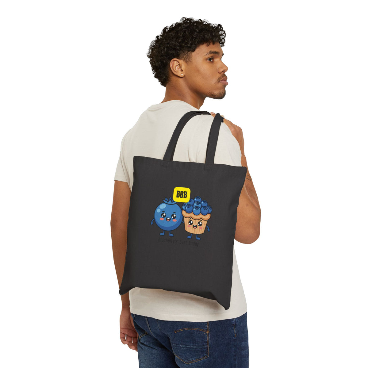 Blueberry Best Buddy Canvas Tote — Cute Fruit Cartoon Grocery Bag