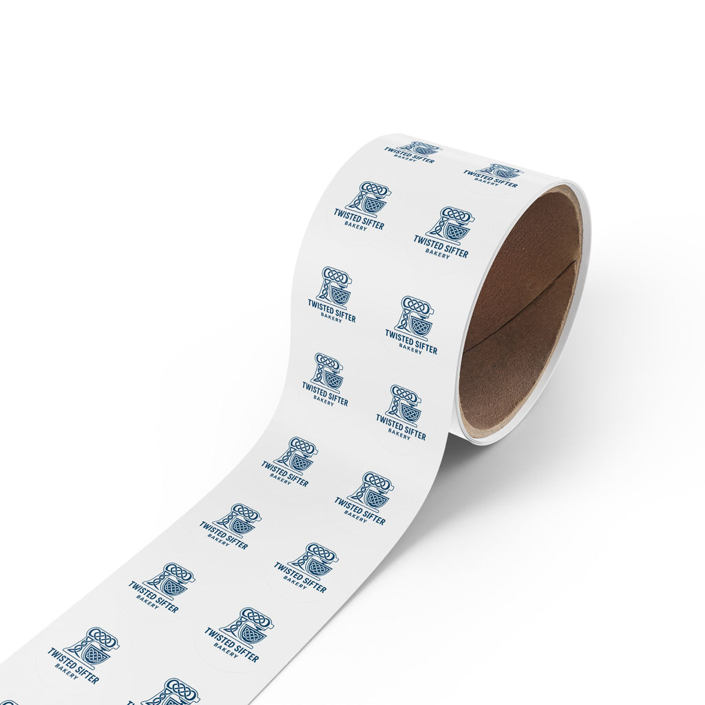 Round Bakery Logo Sticker Roll — "Twisted Sifter" Branded Labels