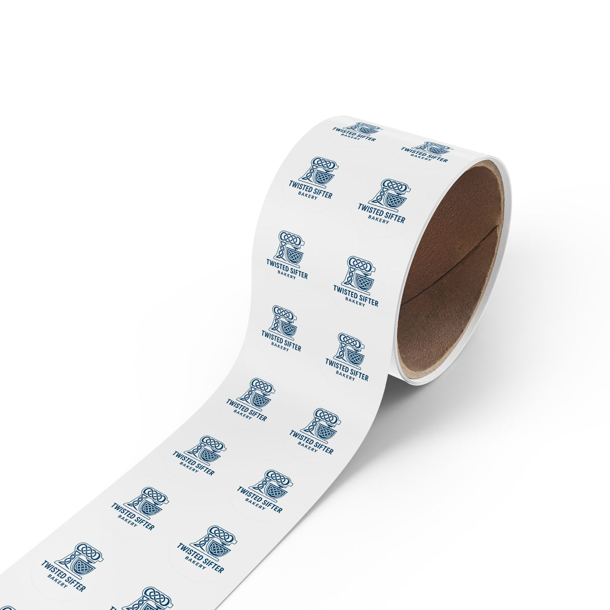Round Bakery Logo Sticker Roll — "Twisted Sifter" Branded Labels